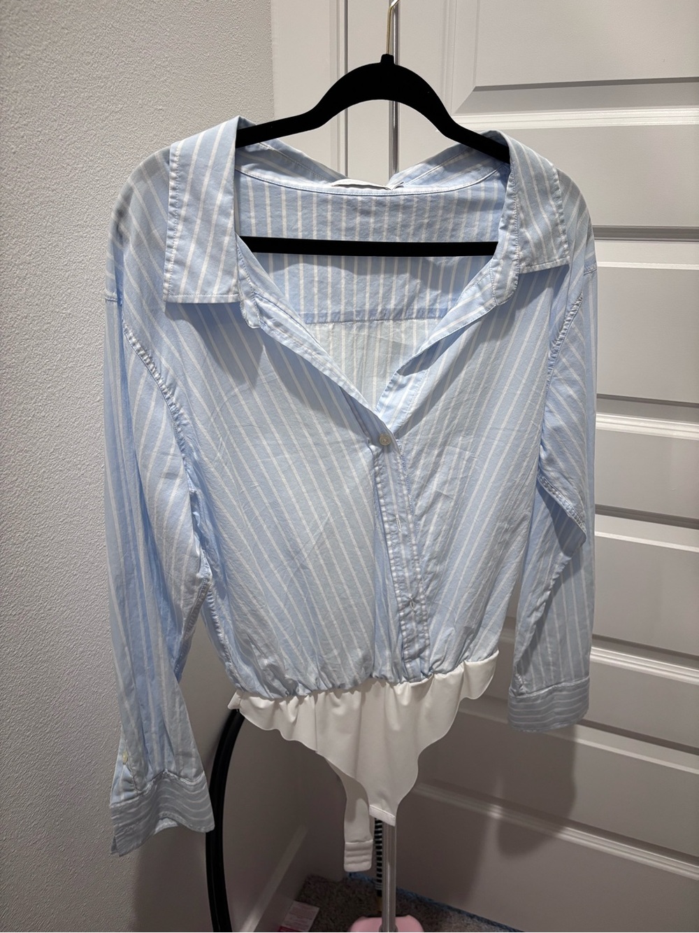 Jonathan Simkhai Light Blue and White Striped Button-Front Shirt